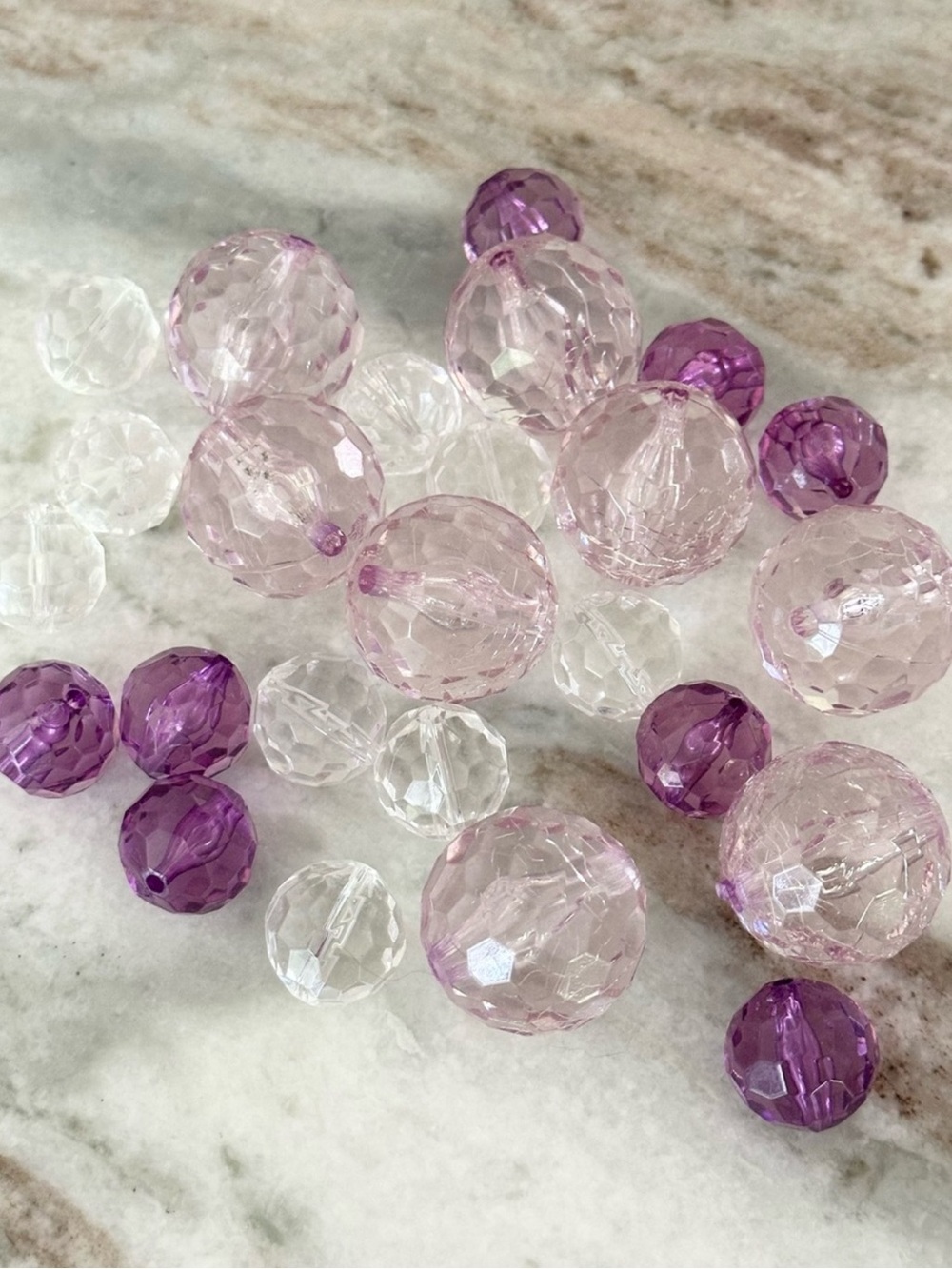 Faceted Round Acrylic Beads Set - Lilac, Purple & Clear -Set of 24 Jewelry Craft